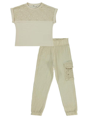 Civil Girls Dantelli Jogger 6-9 Yaş Takım - Bej