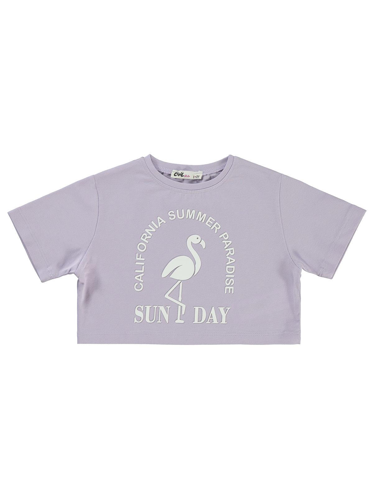 Civil Girls Flamingo Baskılı 2-5 Yaş Tişört - Lila