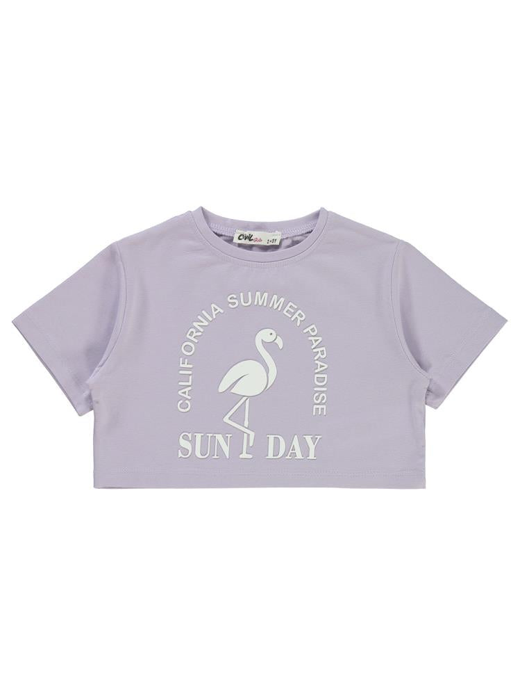 Civil Girls Flamingo Baskılı 2-5 Yaş Tişört - Lila