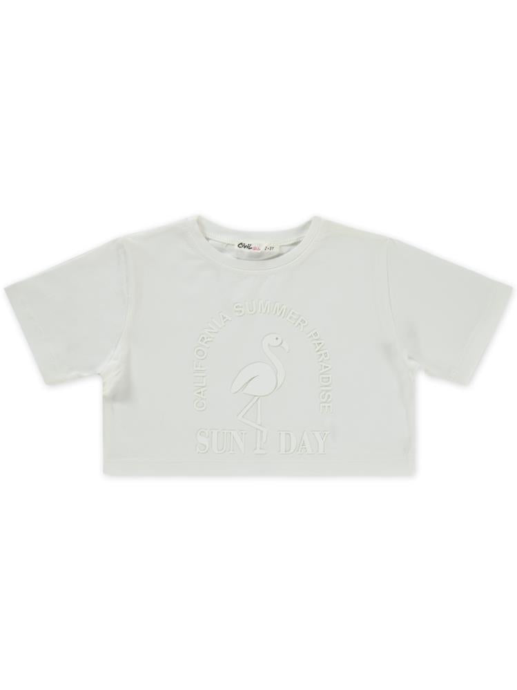 Civil Girls Flamingo Baskılı 2-5 Yaş Tişört - Ekru