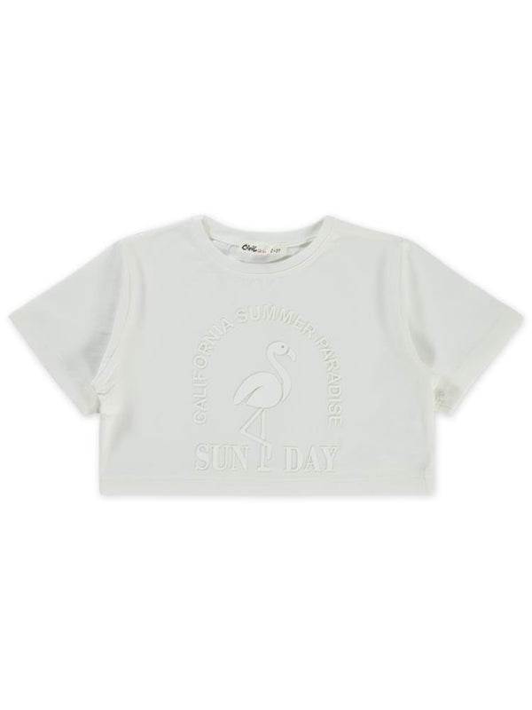 Civil Girls Flamingo Baskılı 2-5 Yaş Tişört - Ekru