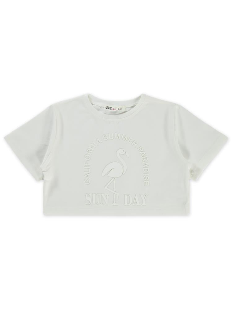 Civil Girls Flamingo Baskılı 2-5 Yaş Tişört - Ekru