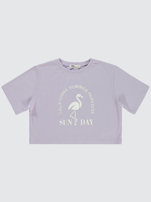 Civil Girls Flamingo Baskılı 10-13 Yaş Tişört - Lila