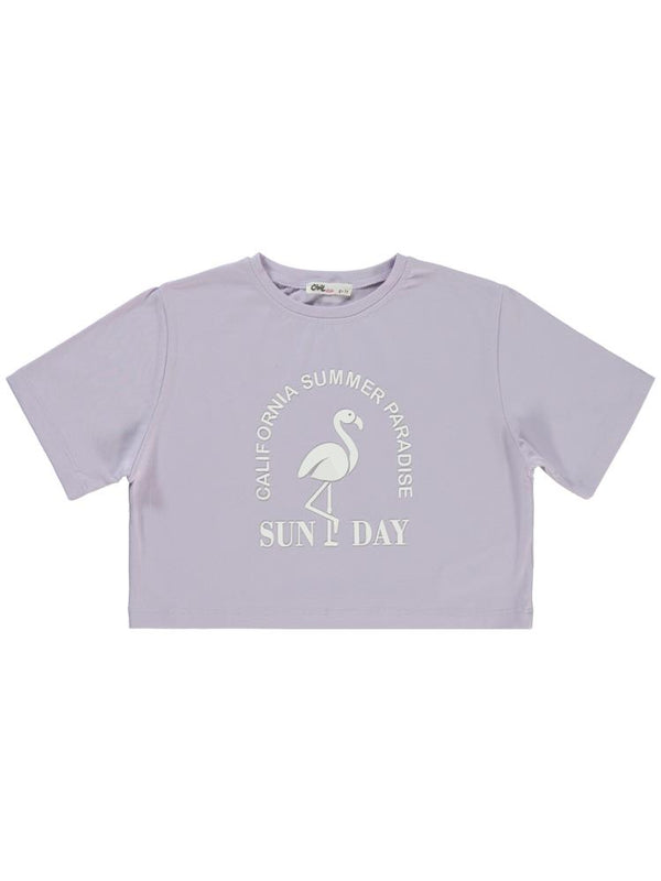 Civil Girls Flamingo Baskılı 10-13 Yaş Tişört - Lila