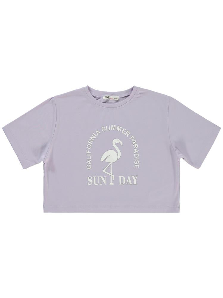 Civil Girls Flamingo Baskılı 10-13 Yaş Tişört - Lila