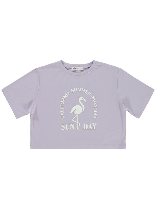 Civil Girls Flamingo Baskılı 10-13 Yaş Tişört - Lila