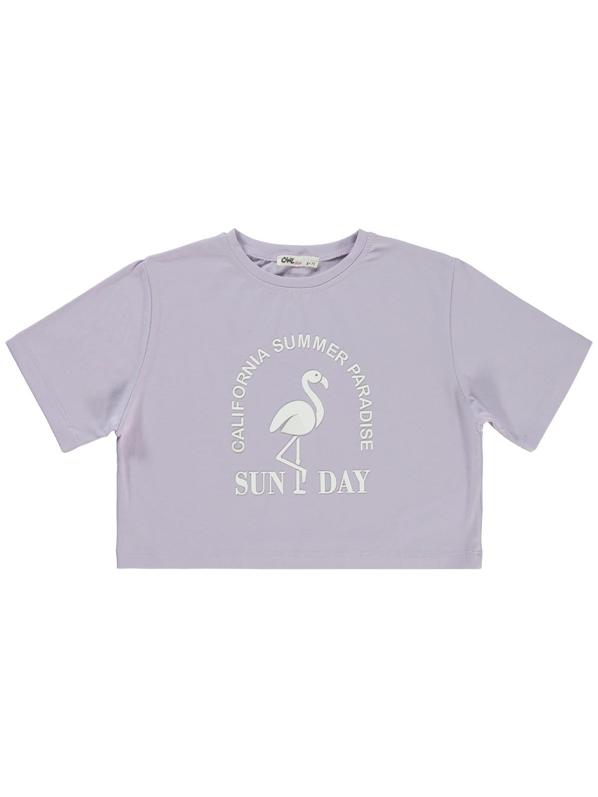 Civil Girls Flamingo Baskılı 6-9 Yaş Tişört - Lila
