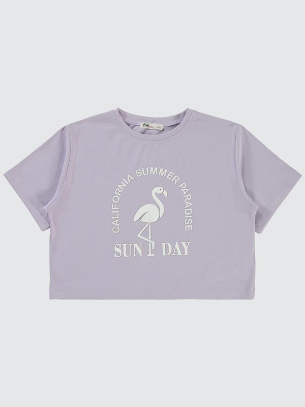 Civil Girls Flamingo Baskılı 10-13 Yaş Tişört - Lila