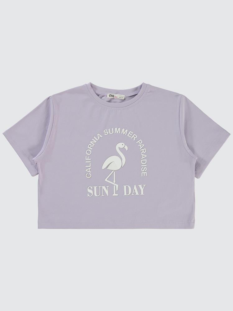 Civil Girls Flamingo Baskılı 10-13 Yaş Tişört - Lila