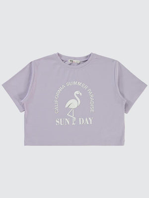 Civil Girls Flamingo Baskılı 10-13 Yaş Tişört - Lila
