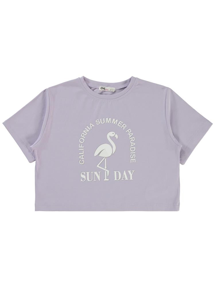 Civil Girls Flamingo Baskılı 6-9 Yaş Tişört - Lila