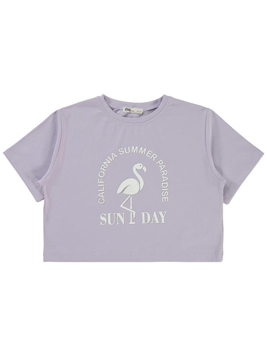 Civil Girls Flamingo Baskılı 10-13 Yaş Tişört - Lila