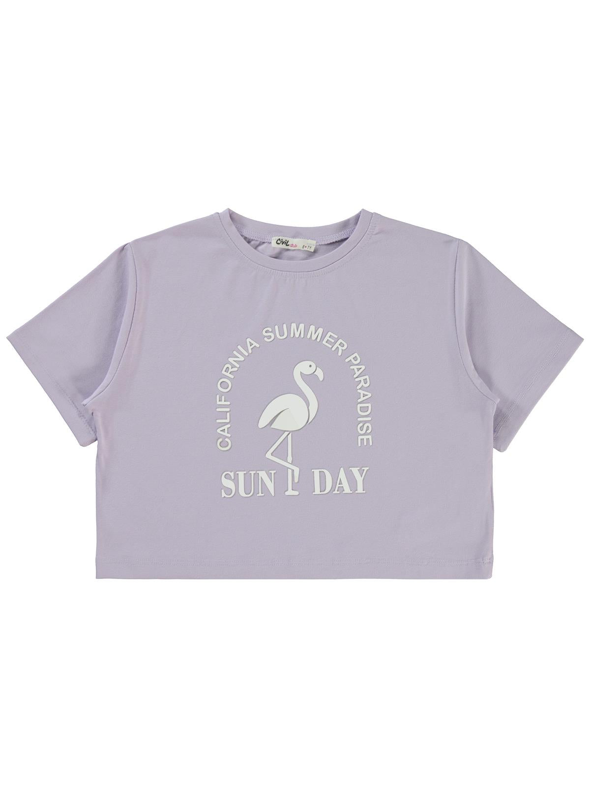 Civil Girls Flamingo Baskılı 10-13 Yaş Tişört - Lila