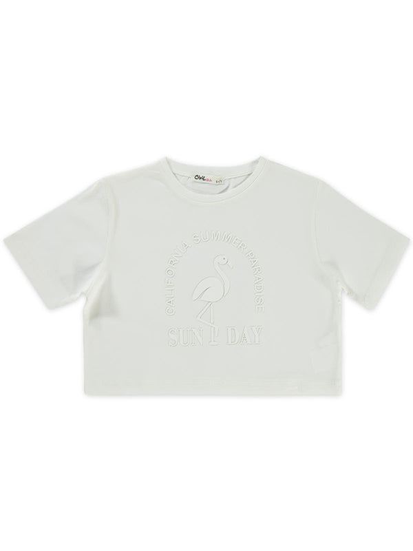 Civil Girls Flamingo Baskılı 10-13 Yaş Tişört - Ekru