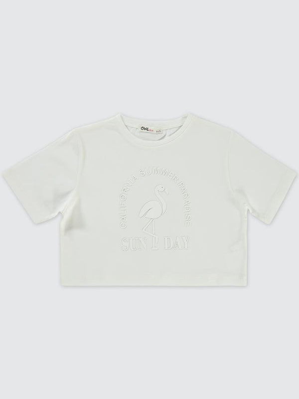 Civil Girls Flamingo Baskılı 10-13 Yaş Tişört - Ekru