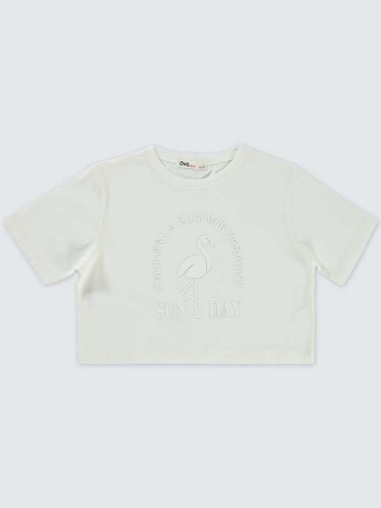Civil Girls Flamingo Baskılı 10-13 Yaş Tişört - Ekru