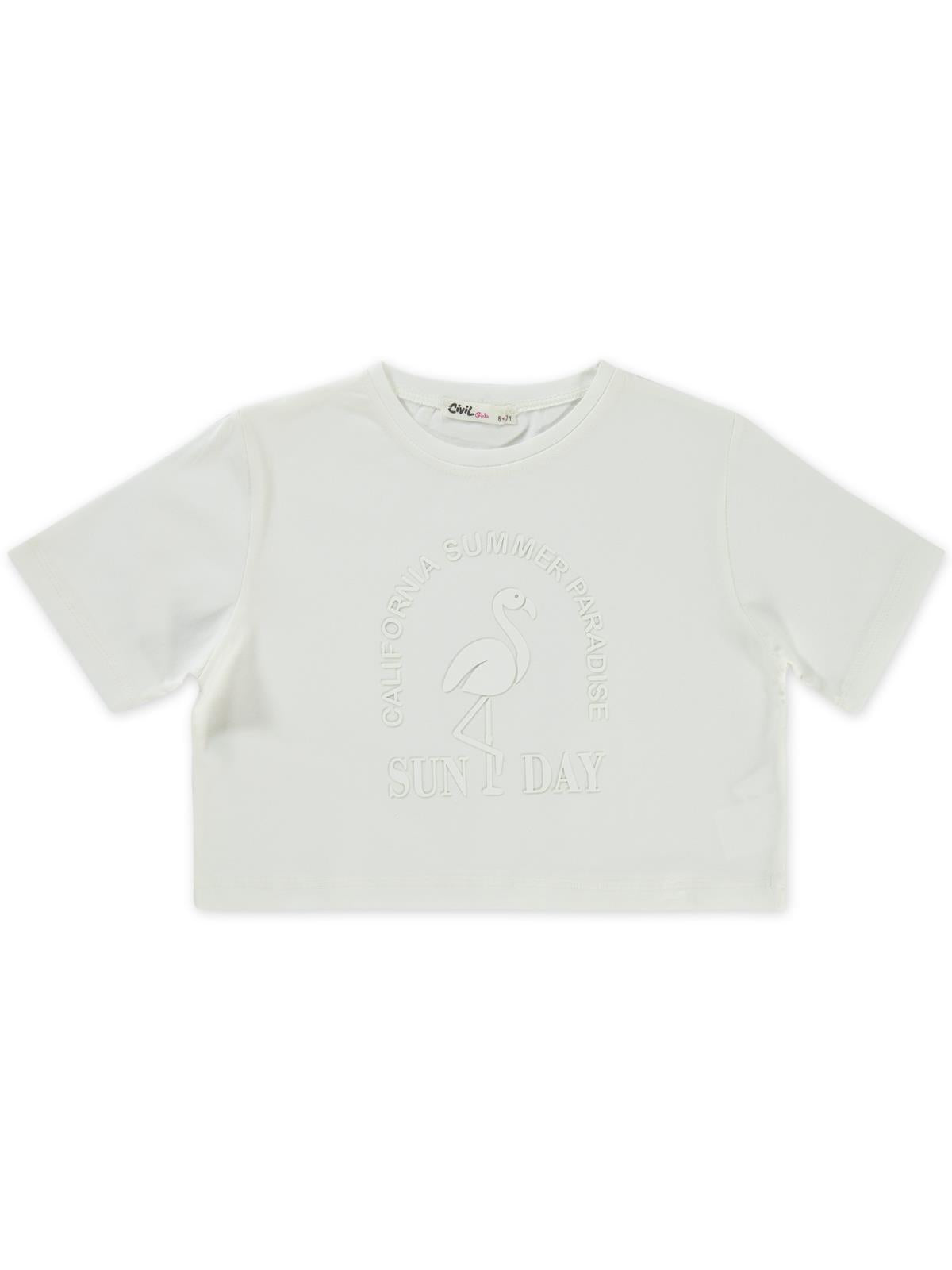 Civil Girls Flamingo Baskılı 10-13 Yaş Tişört - Ekru
