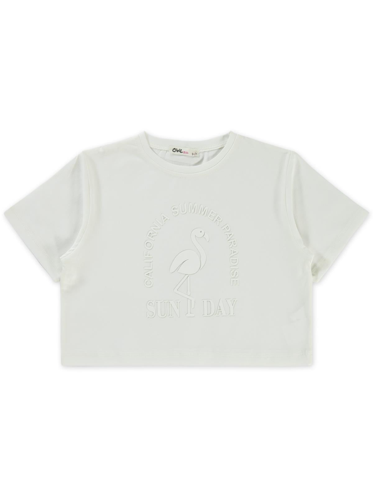 Civil Girls Flamingo Baskılı 6-9 Yaş Tişört - Ekru