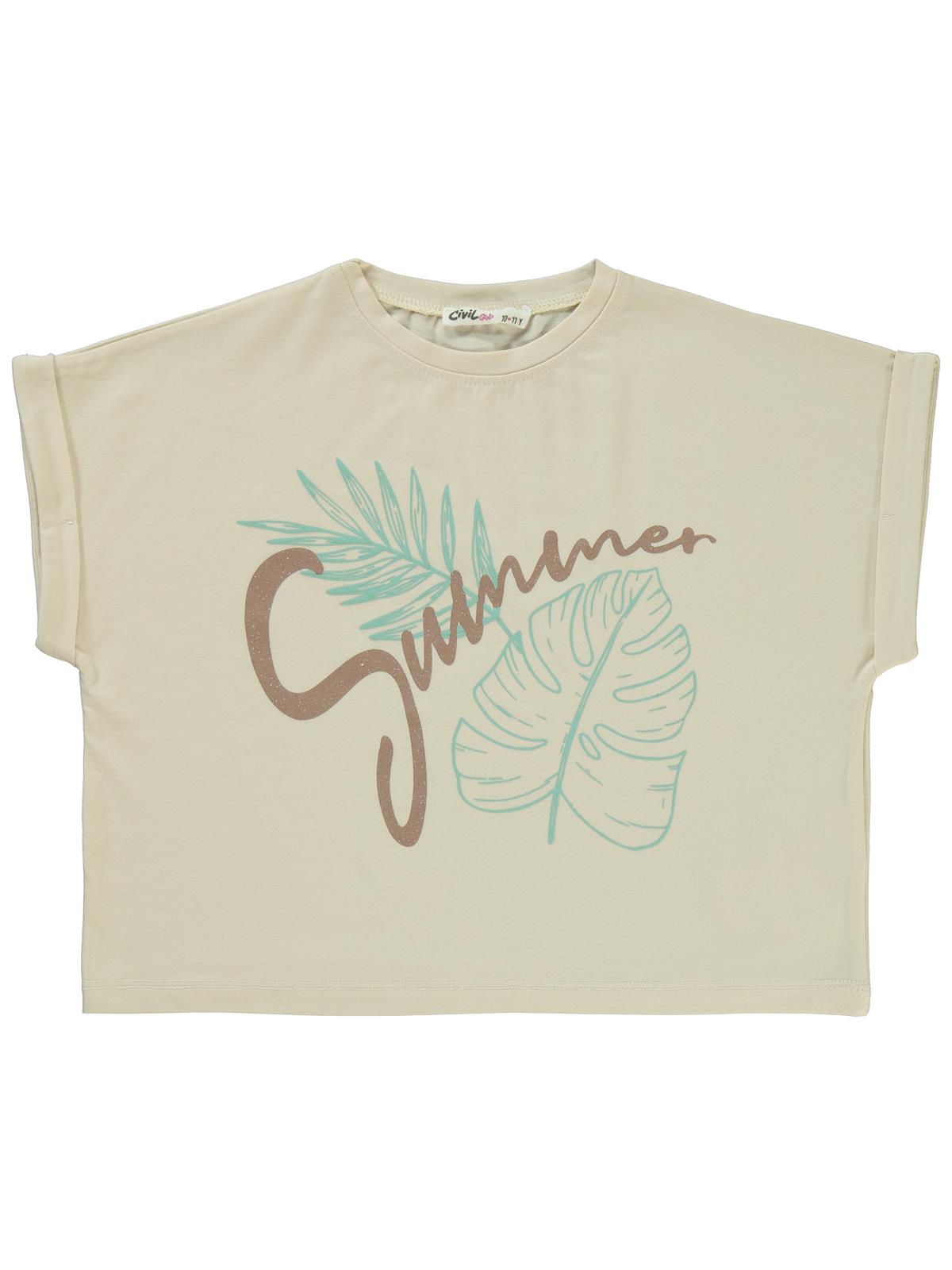 Civil Girls Summer Baskılı 10-13 Yaş Tişört - Bej