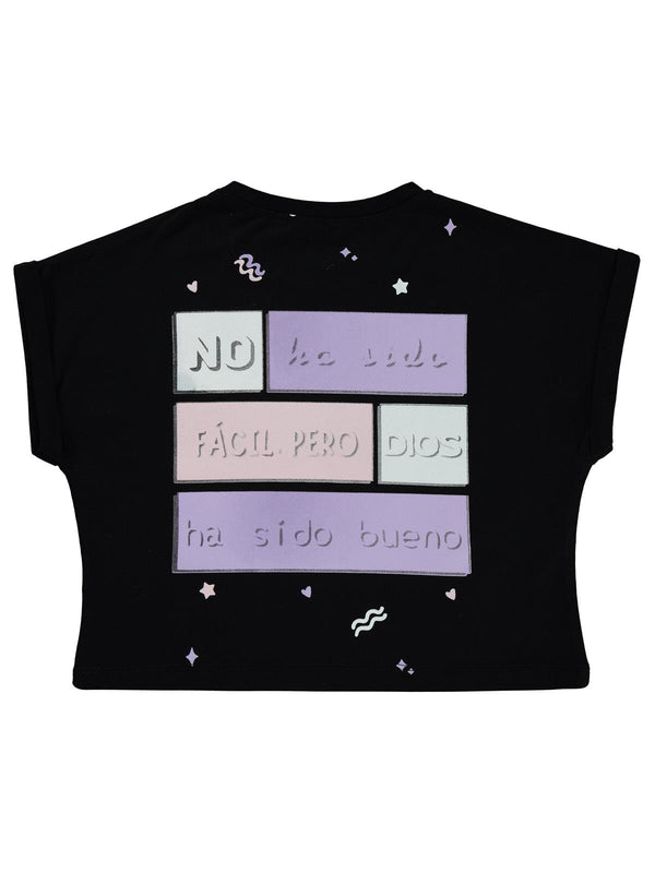 Civil Girls No Ha Side Baskılı 6-9 Yaş Tişört - Siyah