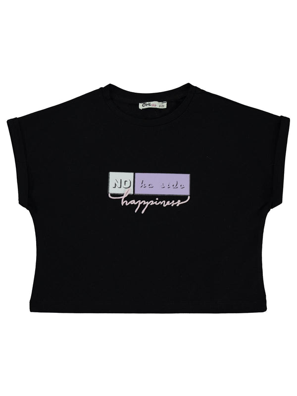 Civil Girls No Ha Side Baskılı 6-9 Yaş Tişört - Siyah