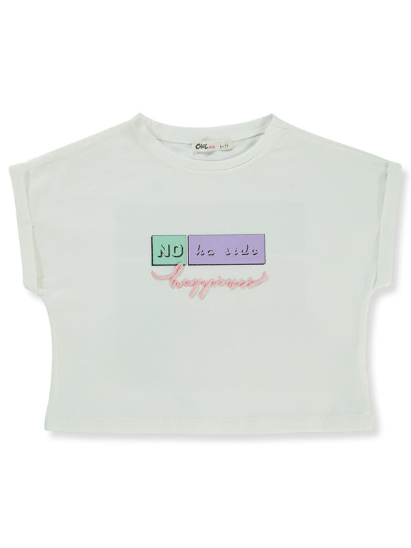 Civil Girls No Ha Side Baskılı 6-9 Yaş Tişört - Ekru