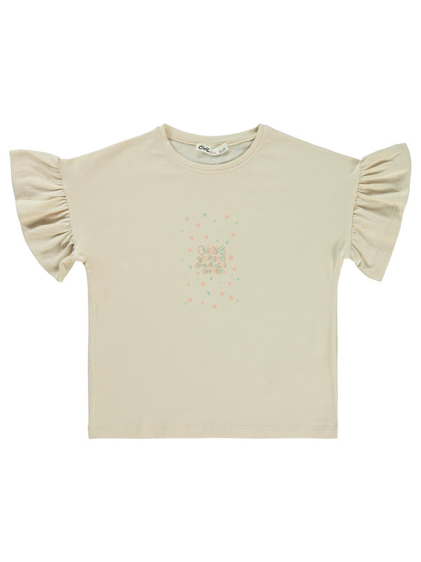 Civil Girls Valon Kol 6-9 Yaş Tişört - Bej