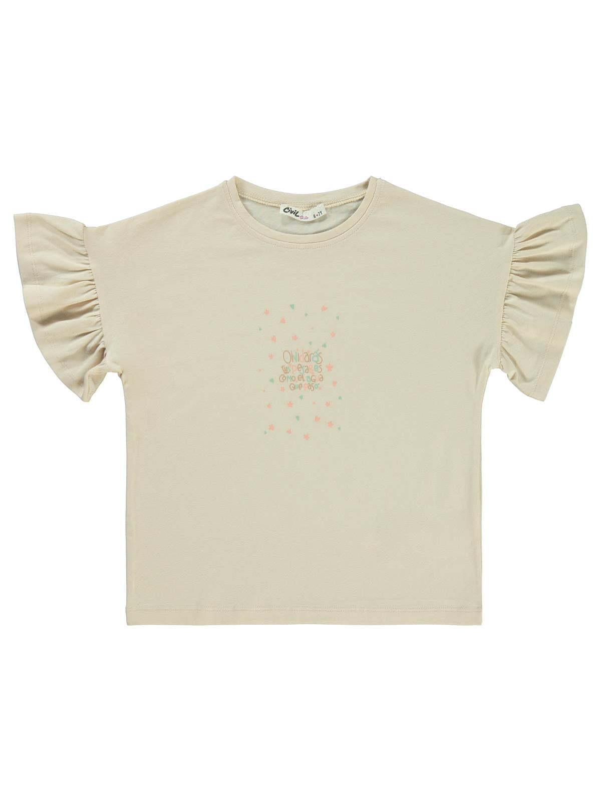 Civil Girls Valon Kol 6-9 Yaş Tişört - Bej
