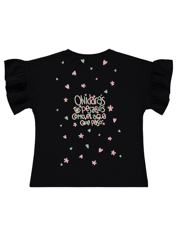 Civil Girls Valon Kol 6-9 Yaş Tişört - Siyah