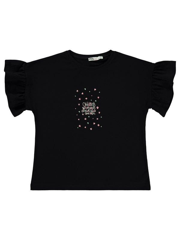 Civil Girls Valon Kol 6-9 Yaş Tişört - Siyah