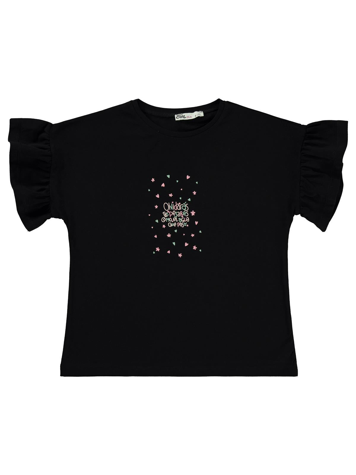 Civil Girls Valon Kol 6-9 Yaş Tişört - Siyah