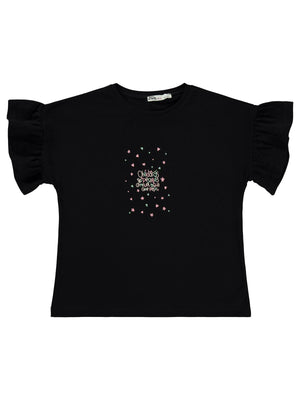 Civil Girls Valon Kol 6-9 Yaş Tişört - Siyah