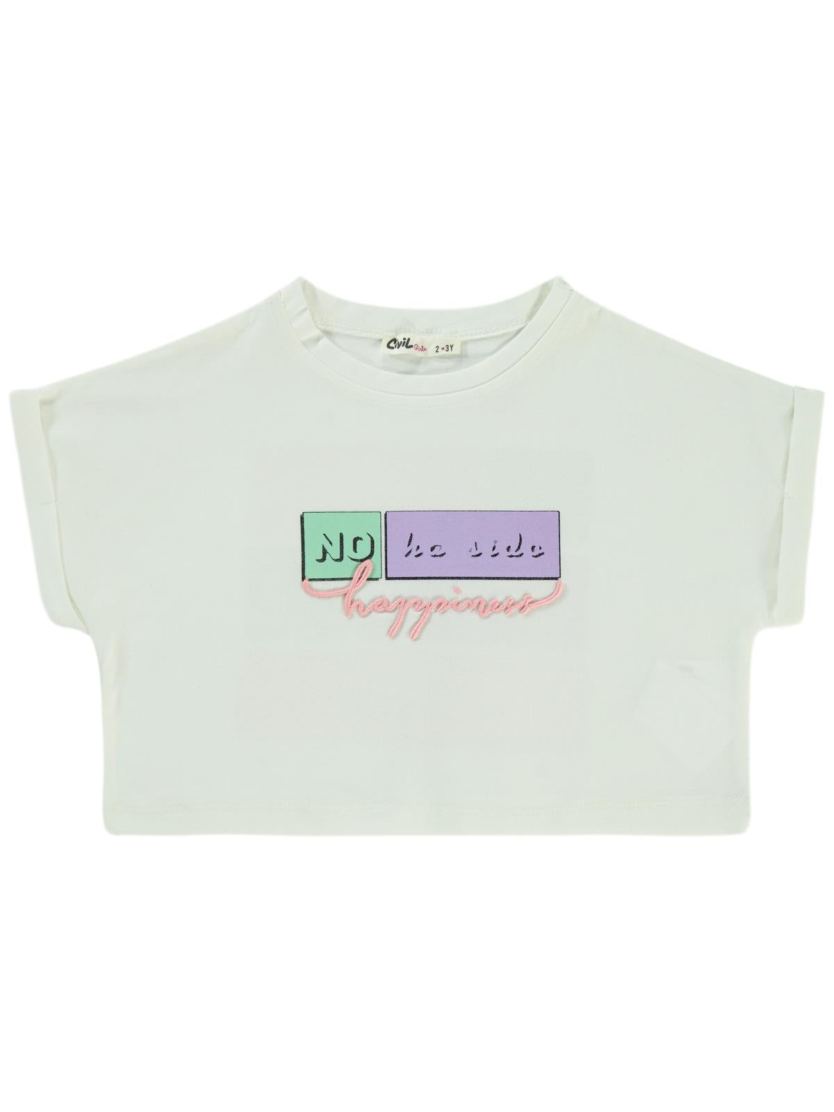 Civil Girls No Ha Side Baskılı 2-5 Yaş Tişört - Ekru