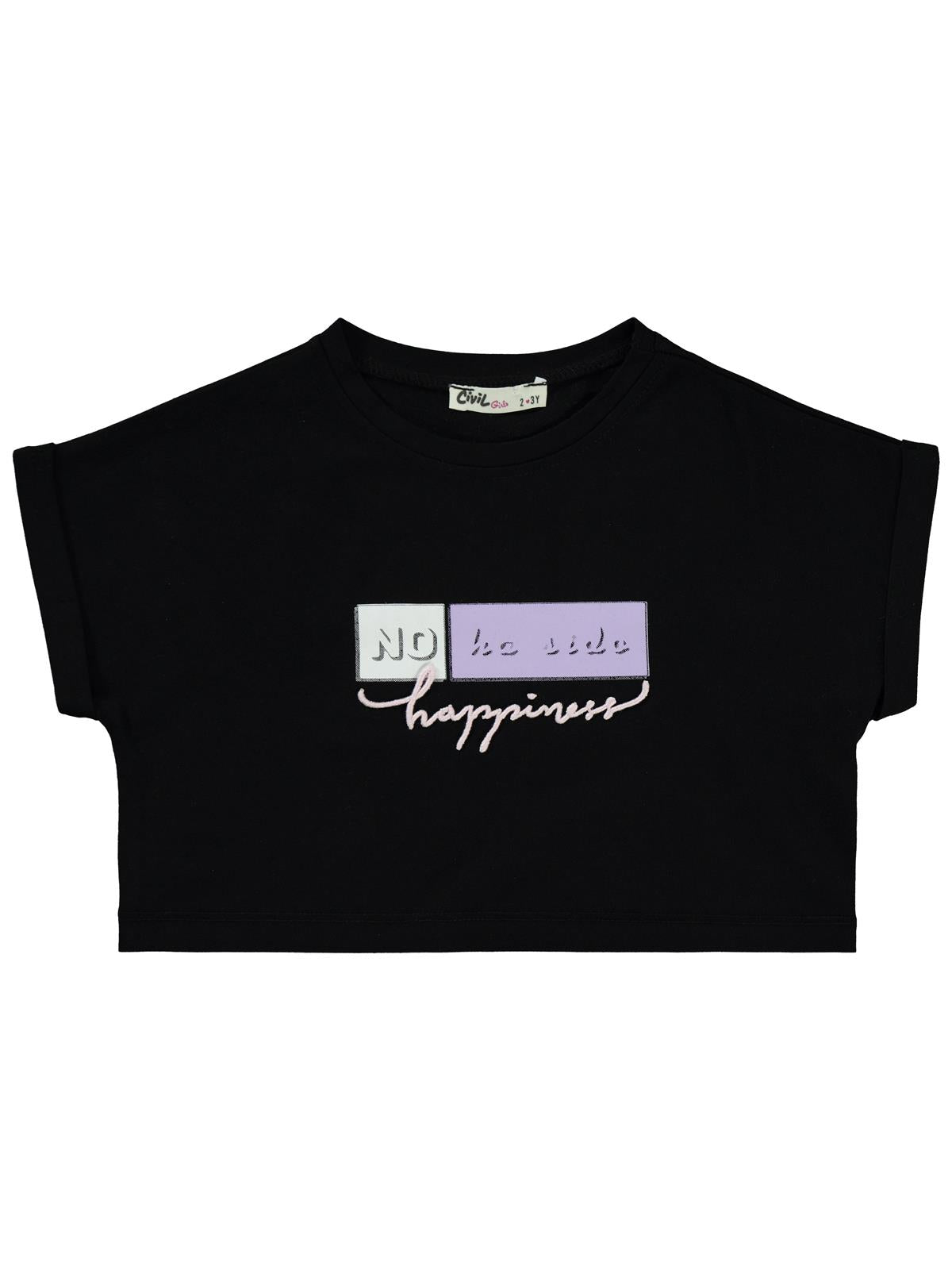 Civil Girls No Ha Side Baskılı 2-5 Yaş Tişört - Siyah