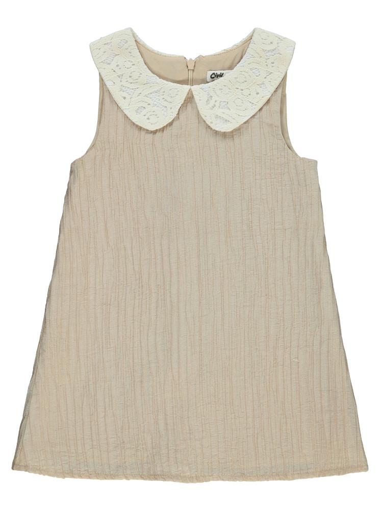 Civil Girls Yakası Dantelli 2-5 Yaş Elbise - Bej