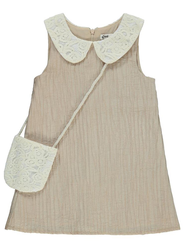 Civil Girls Yakası Dantelli 2-5 Yaş Elbise - Bej