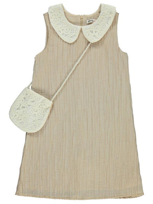 Civil Girls Yakası Dantelli 6-9 Yaş Elbise - Bej