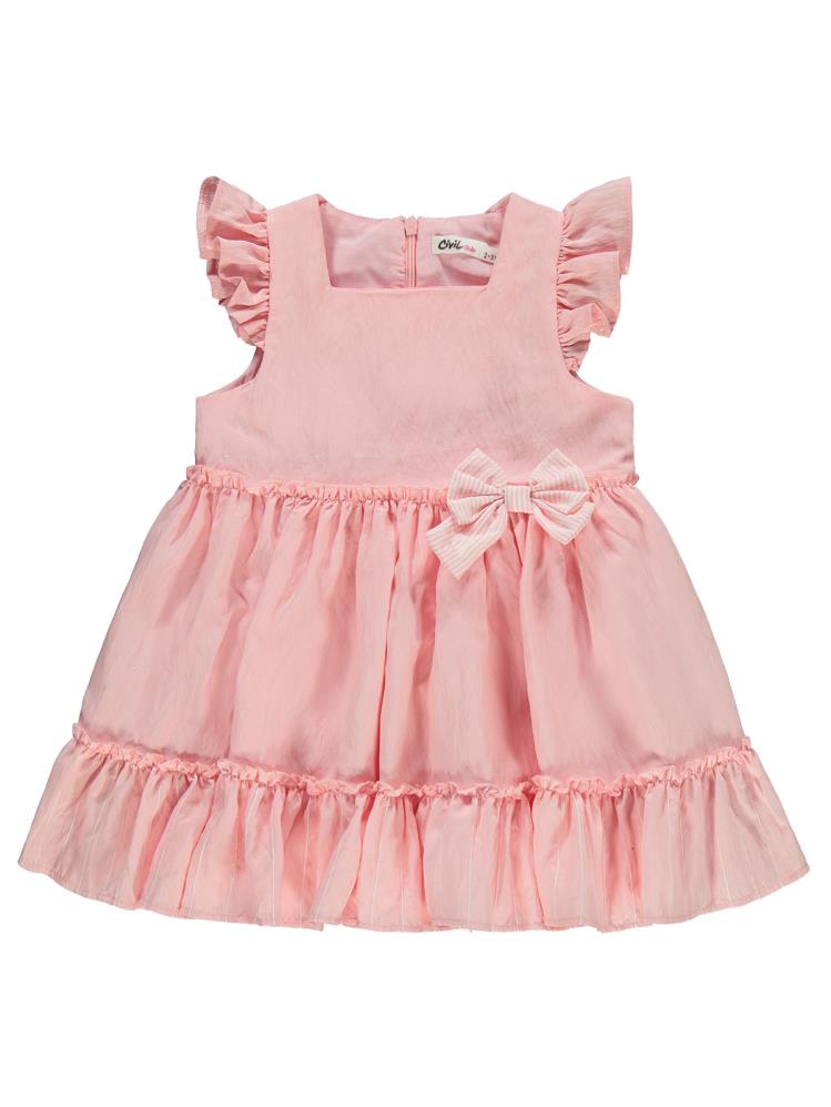 Civil Girls Çizgili Fiyonklu 2-5 Yaş Elbise - Pembe