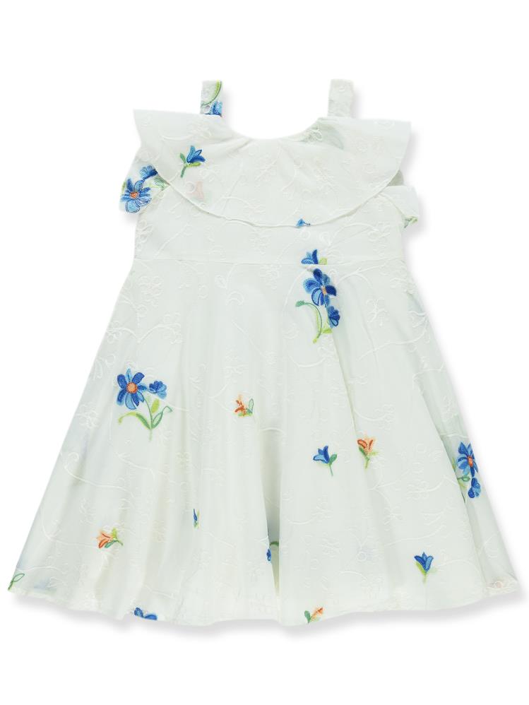Civil Girls Çiçek Nakışlı 6-9 Yaş Elbise - Ekru