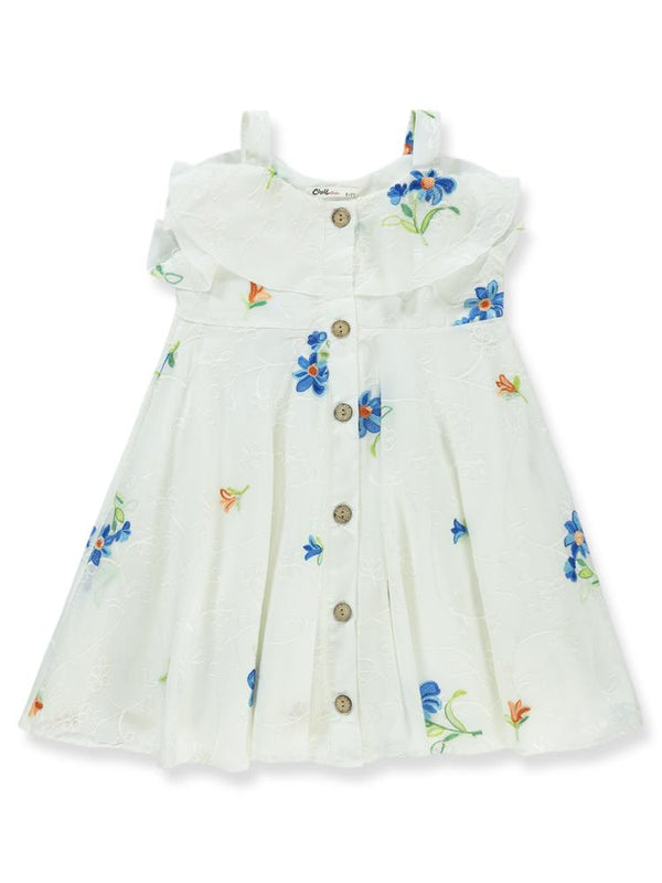 Civil Girls Çiçek Nakışlı 6-9 Yaş Elbise - Ekru