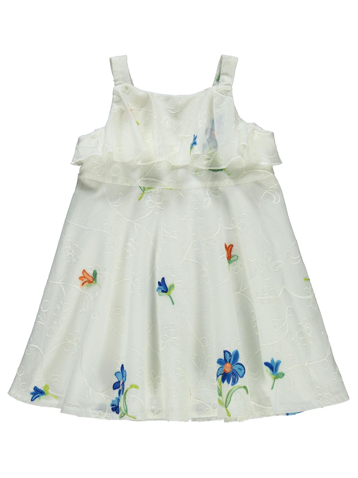 Civil Girls Çiçek Nakışlı 2-5 Yaş Elbise - Ekru