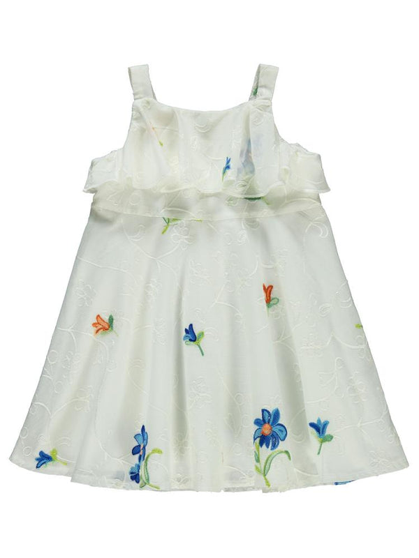 Civil Girls Çiçek Nakışlı 2-5 Yaş Elbise - Ekru