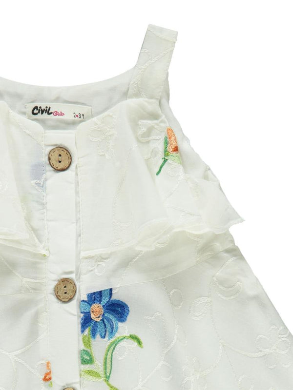 Civil Girls Çiçek Nakışlı 2-5 Yaş Elbise - Ekru