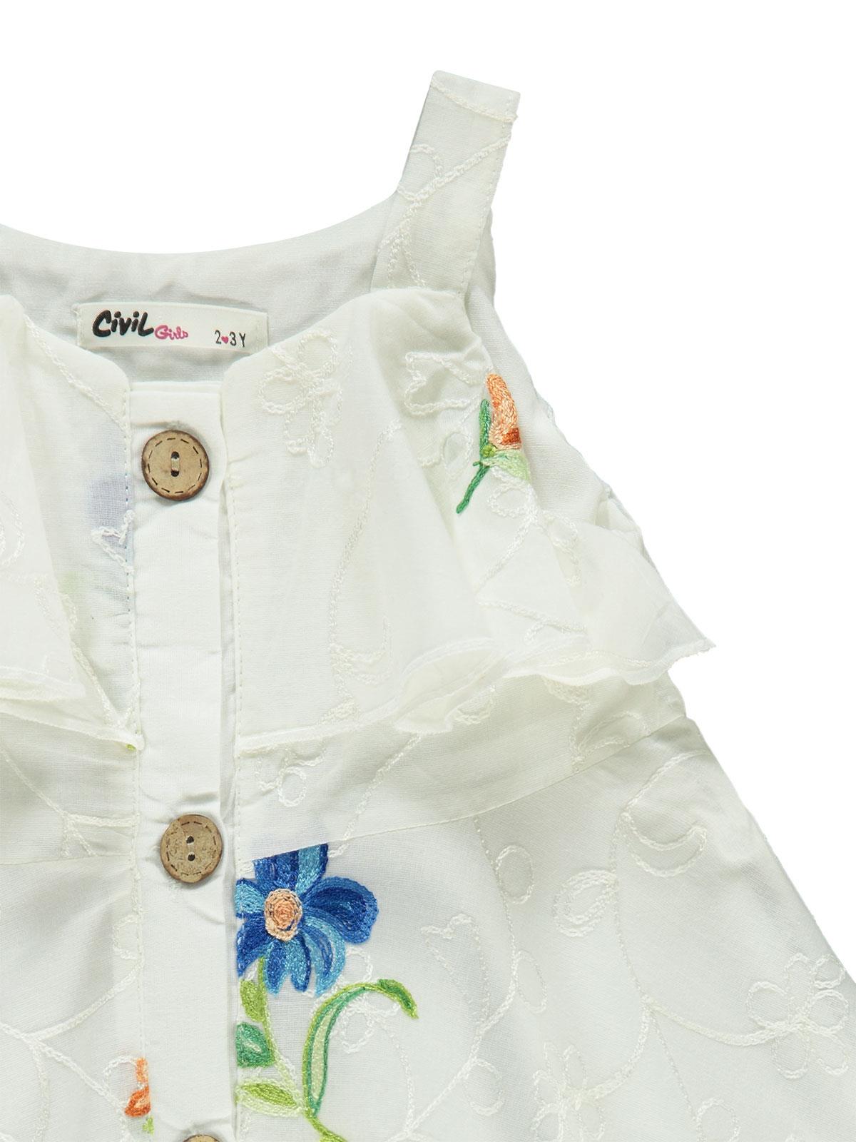 Civil Girls Çiçek Nakışlı 2-5 Yaş Elbise - Ekru