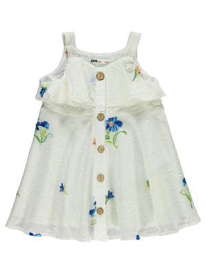 Civil Girls Çiçek Nakışlı 2-5 Yaş Elbise - Ekru