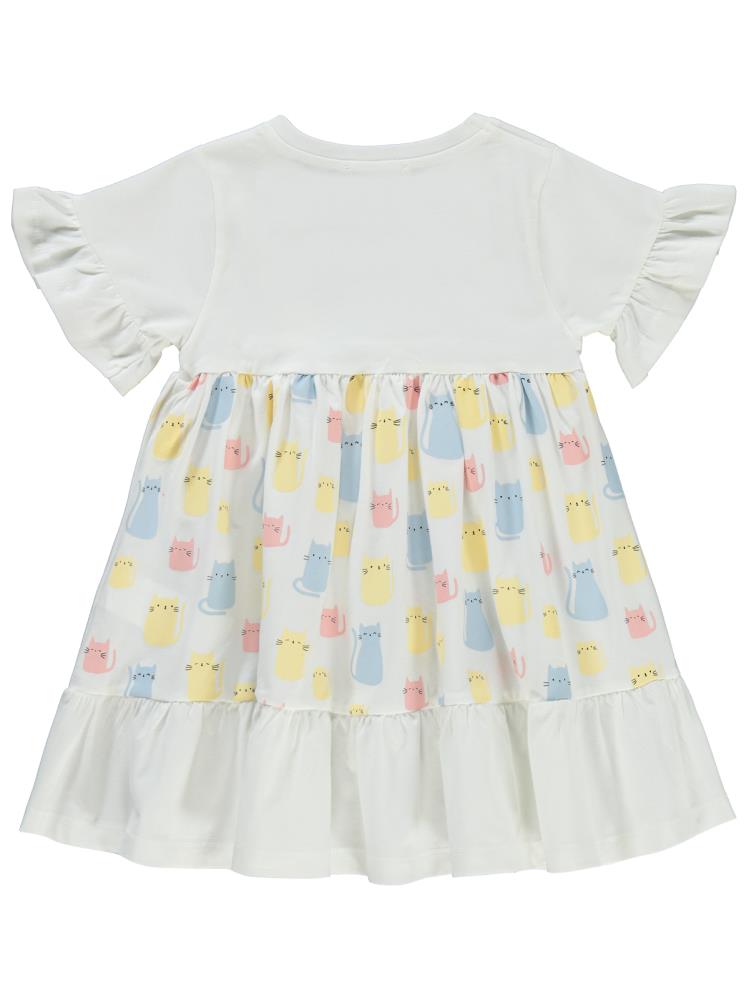 Civil Girls Kedi Baskılı 2-5 Yaş Elbise - Ekru