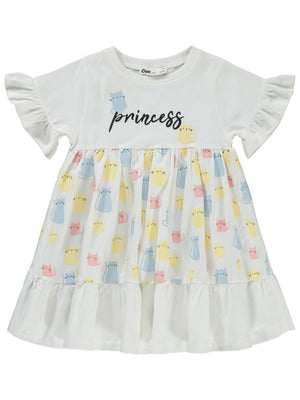 Civil Girls Kedi Baskılı 2-5 Yaş Elbise - Ekru