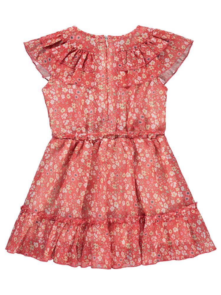 Civil Girls Çiçek Desenli 2-5 Yaş Elbise - Kırmızı