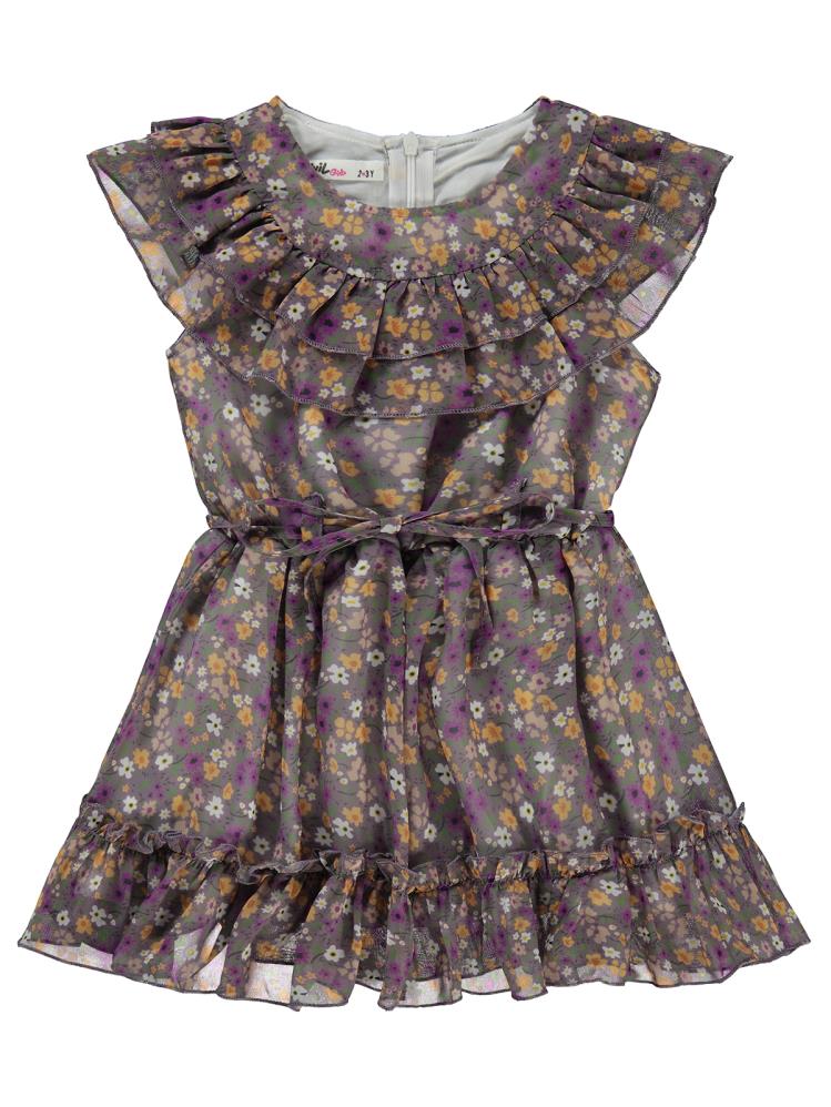 Civil Girls Çiçek Desenli 2-5 Yaş Elbise - Lila