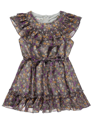 Civil Girls Çiçek Desenli 2-5 Yaş Elbise - Lila